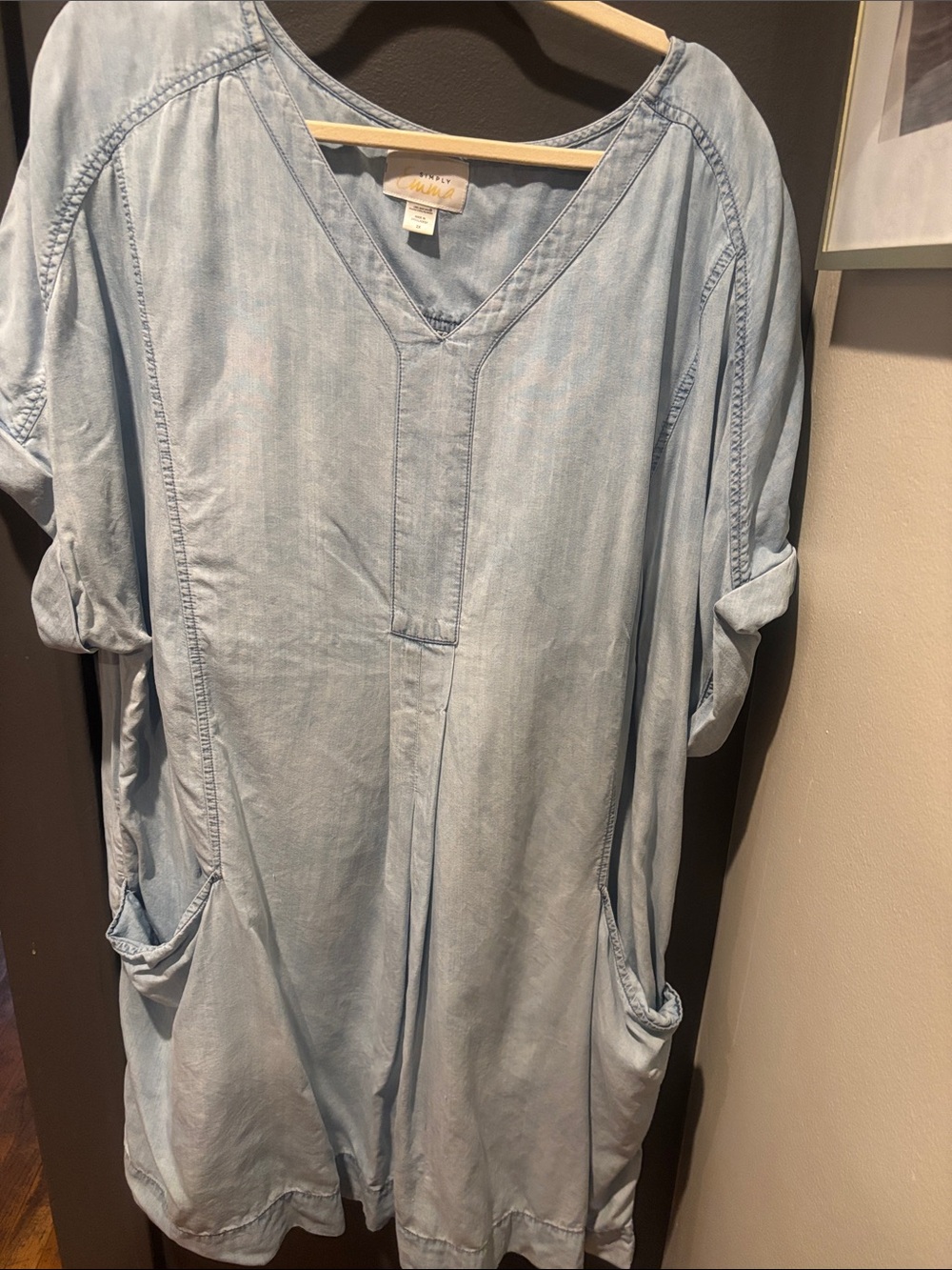 Simply Emma Light Blue Chambray V-Neck Tunic